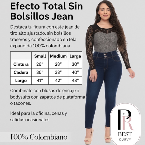 Total Sculpt No-Pocket Jeans Skinny 100% Colombiano Spandex Carou Ref. 1002 - Picture 5 of 5